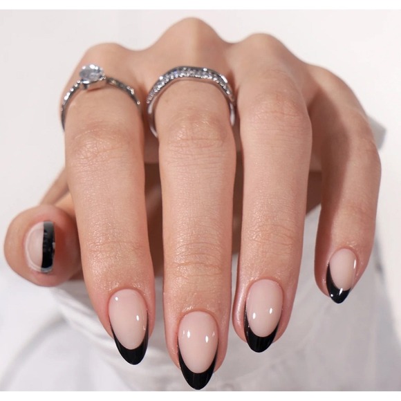BTArtbox  Black French Drop Press On Nails Almond Shape Nude Gel Look | Soft - Picture 2 of 3